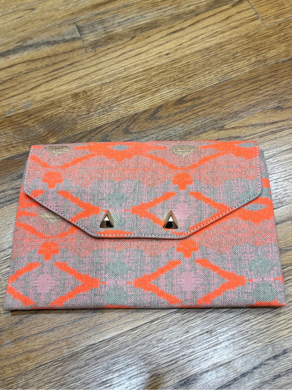 Stella & Dot Neon Orange Patterned Envelope Clutch, Bag